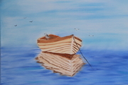 Anchored in the calm water 18 x 24 oil $500