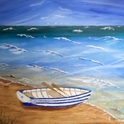 Beached row boat 24 x 24 acrylic $500