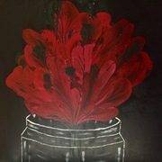 Chain pull acrylic on board in vase  24 x24 $200