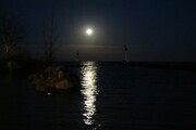 Supermoon before sunrise at Grand Bend Pier 1220