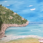Rocky Shore 24 x 24 wood panel acrylic $450