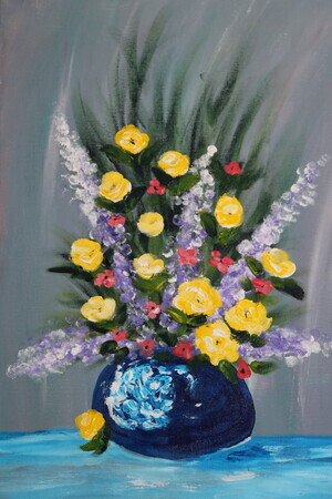 Summer flowers 16 x 20 acrylic finger paint