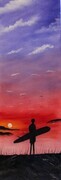 Sunset Surfer 12 x 36  oil wrapped canvas sold