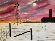 Winter sunset on the farm 16 x 20 acrylic